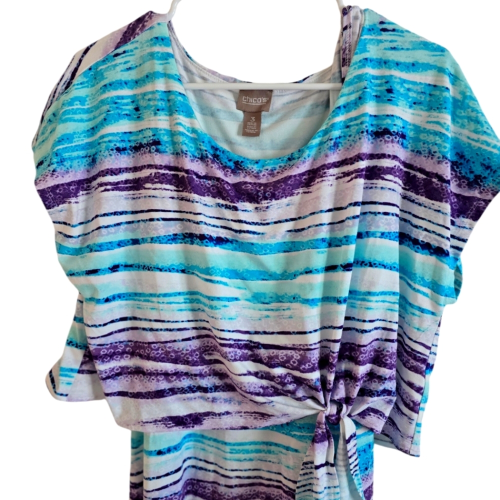 Chico's cap sleeve midi dress size 3 / xl. Teal, blue, purple